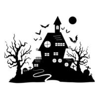 silhouette a scary house. Mystical house with monsters and ghost for Halloween. vector