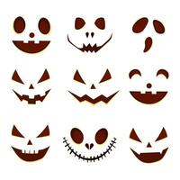 Collection set of Halloween pumpkins faces silhouettes. Vector illustration