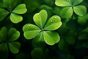 AI generated Clover celebration St Patricks Day background adorned with clover leaves photo