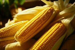 AI generated Harvest abundance Ripe maize plant closeup, organic agriculture freshness photo