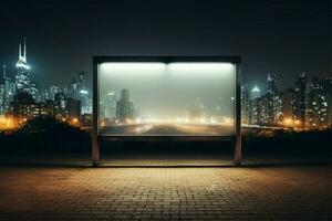 AI generated City lights backdrop Outdoor space frame sign billboard at night photo