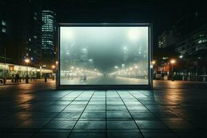 AI generated Blank canvas Outdoor city billboard, perfect for advertising at night photo