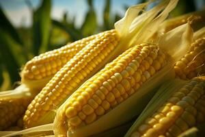 AI generated Organic freshness Ripe vegetable maize plant closeup in agricultural setting photo
