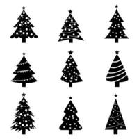 Set of silhouette Christmas tree on white background. Christmas decorations. Vector