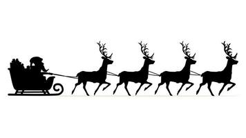 Silhouette of santa claus with reindeer and gifts Christmas season. Vector illustration