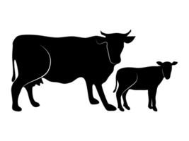 Black silhouette cow isolated on white background. vector