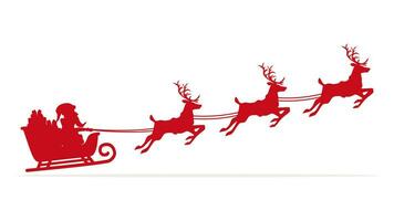 rojo silueta de Papa Noel claus montando en un trineo con reno vector