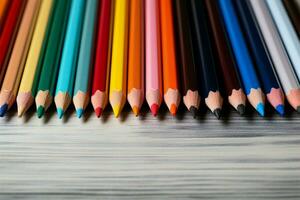 AI generated Vibrant hues Assorted school pencils showcasing a colorful, lively collection photo