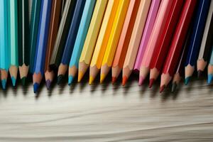 ai generado lápiz espectro un mezcla de colegio lapices en varios colores foto