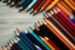 AI generated Creative tools Collection of colorful school pencils in diverse hues photo