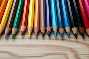 AI generated Pencil spectrum A mix of school pencils in various colors photo