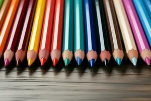 AI generated Educational vibrance School pencils presenting an array of lively colors photo