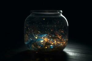 AI generated Space inside a glass jar. Neural network AI generated photo