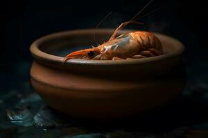 AI generated Delicious boiled crayfishes on black table, closeup. Neural network AI generated photo