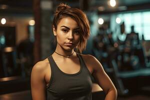 AI generated Beautiful athletic latina woman in the gym. Neural network AI generated photo