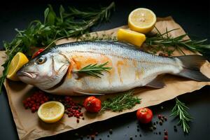 AI generated Culinary treasure Fresh dorado fish, ready for delightful cooking photo