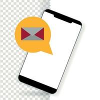 Mobile mock-up new message notification concept on smartphone, new email pop up. incoming, mail, post, letter symbol, sign flat vector illustration isolated on background