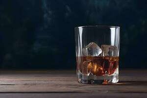 AI generated close up of a shot of whiskey on a bar top. Neural network AI generated photo