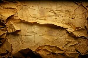 AI generated Aged storytelling Close up of crinkled parchment with sepia toned streaks photo