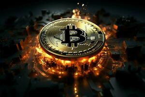 AI generated Digital gold BTC bitcoin future currency illustration for marketing graphics photo