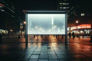 AI generated Commercial display Outdoor billboard frame for city advertisements at night photo