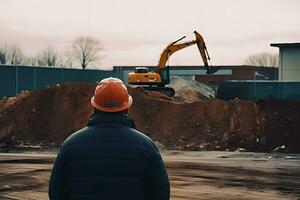 AI generated Construction engineer supervising work at building site. Neural network AI generated photo