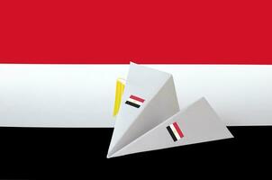 Egypt flag depicted on paper origami airplane. Handmade arts concept photo