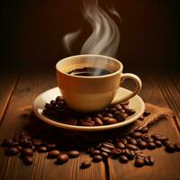 AI generated Collection of Visually Appealing Morning Arabica Black Coffe Cups and Beans photo