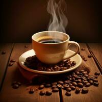 AI generated Collection of Visually Appealing Morning Arabica Black Coffe Cups and Beans photo