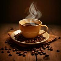 AI generated Collection of Visually Appealing Morning Arabica Black Coffe Cups and Beans photo