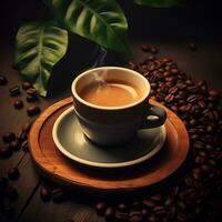 AI generated Collection of Visually Appealing Morning Arabica Black Coffe Cups and Beans photo