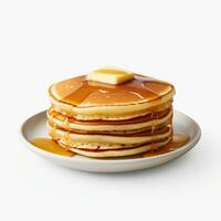 AI generated Collection of Visually Appealing Breakfast Pancakes with Butter and Syrup on Top photo