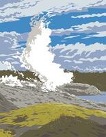 Pohutu Geyser in Whakarewarewa Thermal Reserve Rotorua New Zealand WPA Poster Art vector