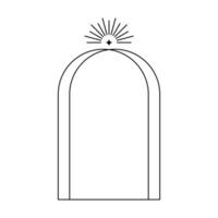 Trendy christmas winter linear arch frame with rays. Modern minimalist aesthetic line element, geometric forms. Vector sparkle for social media or poster design, simple decorative boho style
