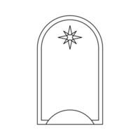 Trendy christmas winter linear arch frame with star. Modern minimalist aesthetic line element, geometric forms. Vector sparkle for social media or poster design, simple decorative boho style