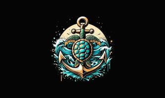 turtle and anchor vector artwork design