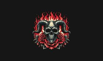 head skull with horn and flames vector mascot design