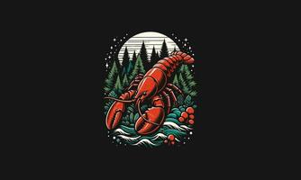 lobster on forest vector illustration design