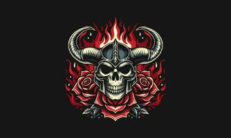 head skull with horn and flames vector mascot design