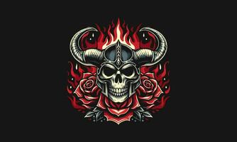 head skull with horn and flames vector mascot design