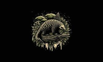 pangolin on forest vector artwork design