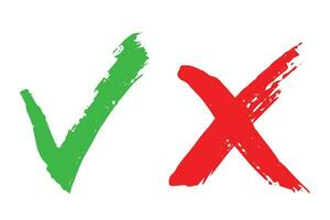 Hand drawn green check mark and red cross mark Marker right and wrong sign clipart Voting doodle vector