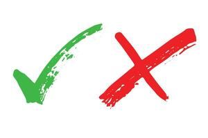 Hand drawn green check mark and red cross mark Marker right and wrong sign clipart Voting doodle vector