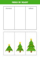 Sorting game for kids. Sort Christmas trees by height. vector