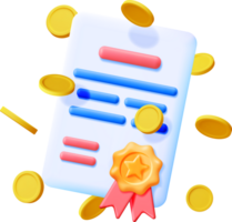 3d certificado con sello y dinero png