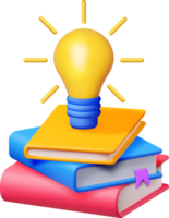 3D Stack of Closed Books with Light Bulb png