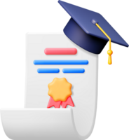 3D Certificate with Stamp and Graduation Cap png