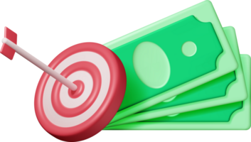 3D Stacks of Dollars and Target with Arrow png