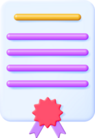 3d Certificate Icon with Stamp and Ribbon png