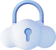 3d White Cloud with Locked Padlock. png